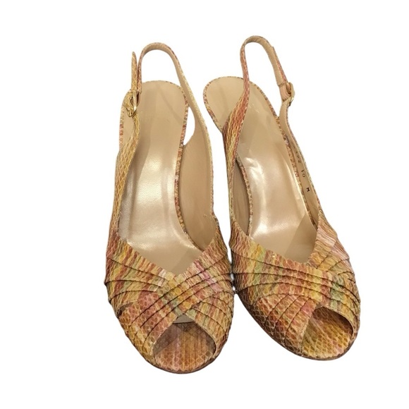 Stuart Weitzman Autumn Tweed Snakeskin Peep-Toe Pump Ankle Strap Sandals … - Picture 1 of 10